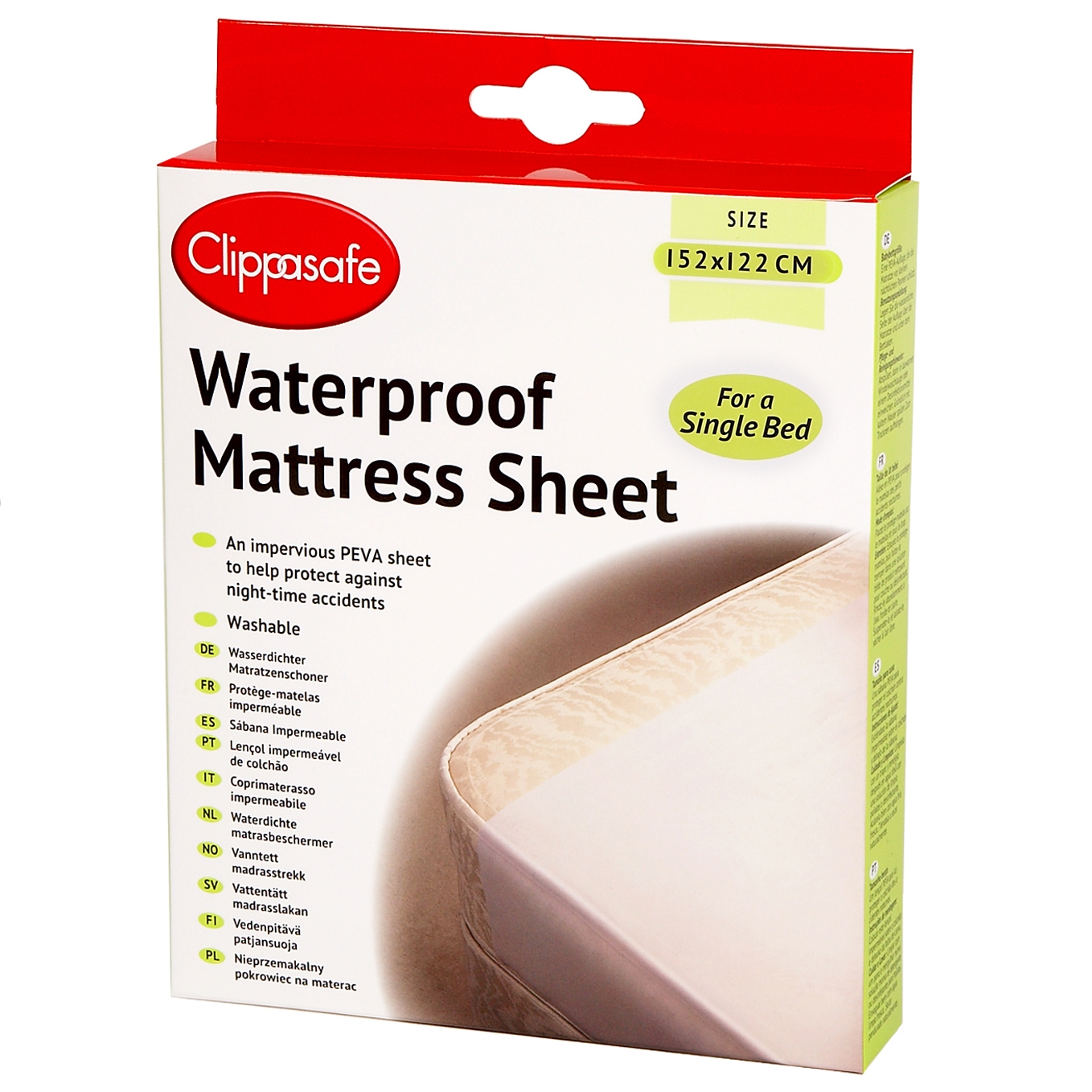 Waterproof Mattress Sheet (Single Bed Size 152cm x 122cm) Clippasafe